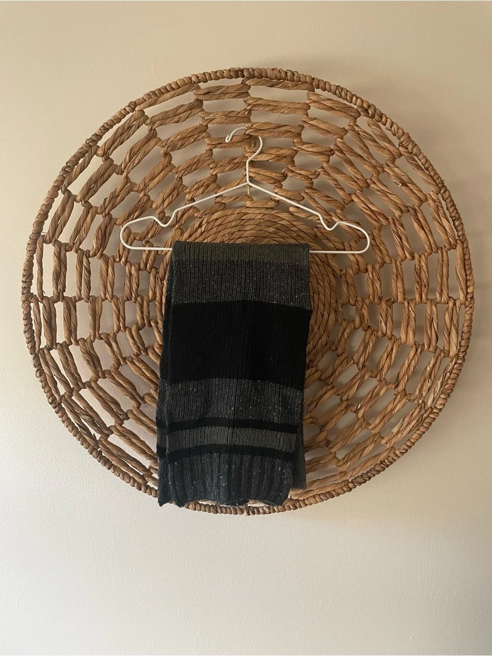 Vintage Handmade  Black and Gray Knit Scarf